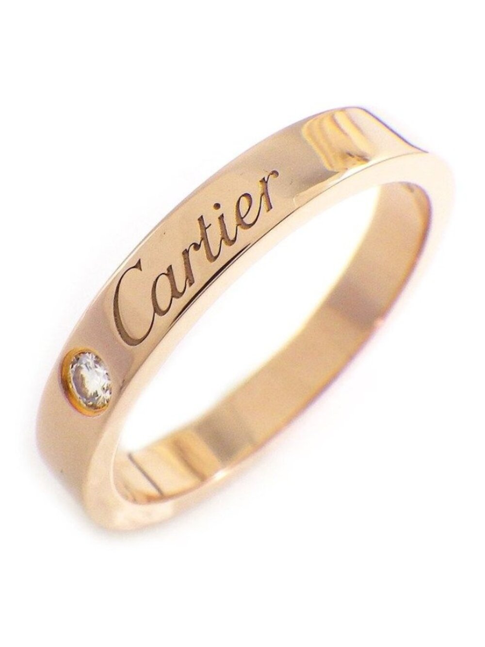 Cartier Ring C de Cartier Wedding Band Engraved Logo Point Diamond 18k Pink